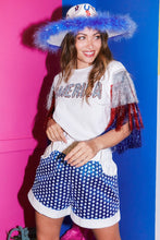 Load image into Gallery viewer, America Sequins Foil Tassel Sleeve Top

