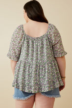 Load image into Gallery viewer, Plus Smock Detail Floral Tiered Top
