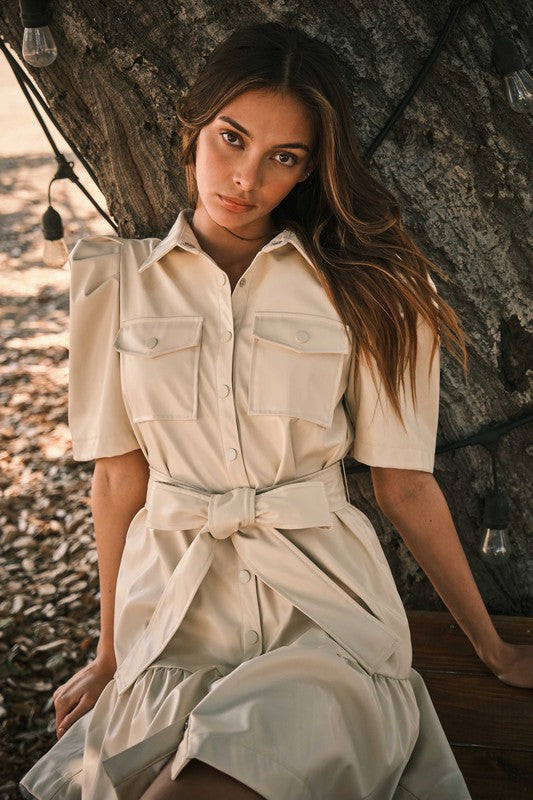 Faux Leather Button Down Tiered Mini Dre