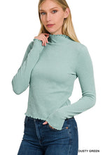 Load image into Gallery viewer, TEXTURED LINE LETTUCE EDGE MOCK NECK TOP
