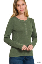Load image into Gallery viewer, TEXTURED LINE SNAP BUTTON FRONT LONG SLEEVE HENLEY
