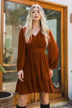 Load image into Gallery viewer, V-neck Mini Dress With Long Balloon Slee
