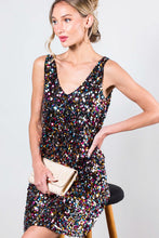 Load image into Gallery viewer, V-neck sleeveless multi sequin mini dress
