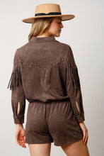 Load image into Gallery viewer, Suede Romper w Fringe and Studs
