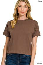 Load image into Gallery viewer, Cotton Crew Neck Short Sleeve Cropped T-Shirt
