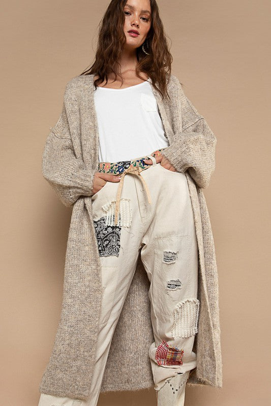 Oversize rolling edge open front cardigan