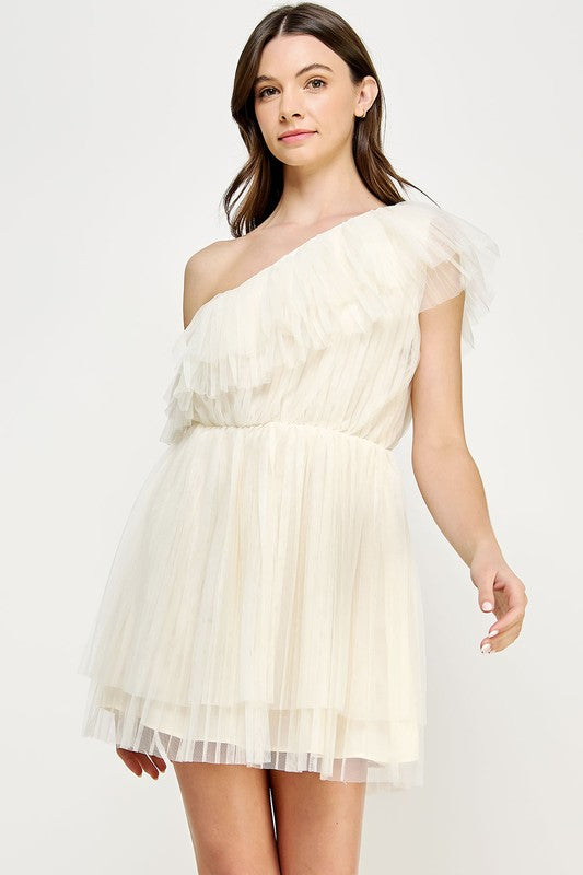 One Shoulder Tulle Mini Dress