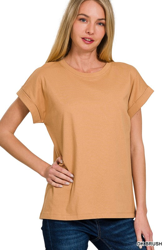 COTTON FOLDED SLEEVE T-SHIRT