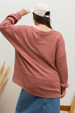 Load image into Gallery viewer, PLUS SOLID PATCHWORK SPLIT NECK KNIT TOP
