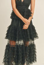 Load image into Gallery viewer, POLKADOT TULLE RUFFLE TIERED MAXI DRESS
