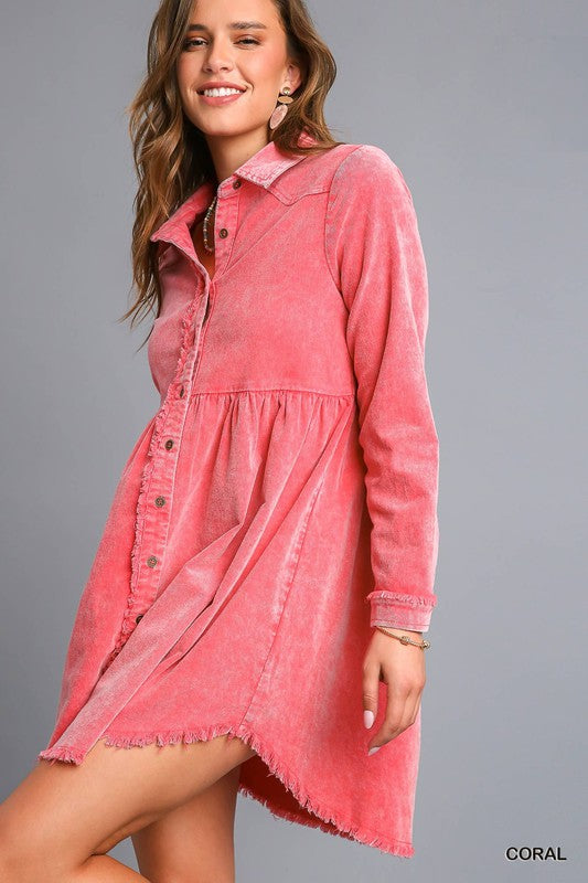 Mineral Wash Collared Tiered Button Down