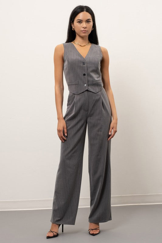 PINSTRIPE PLEATED WIDE LEG TROUSERS (part of a set)