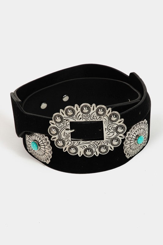 Turquoise Ornate Oval Faux Leather Belt