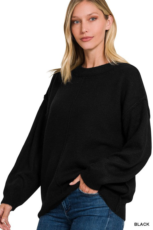 GARMENT DYED FRONT SEAM ROUND-NECK SWEAT