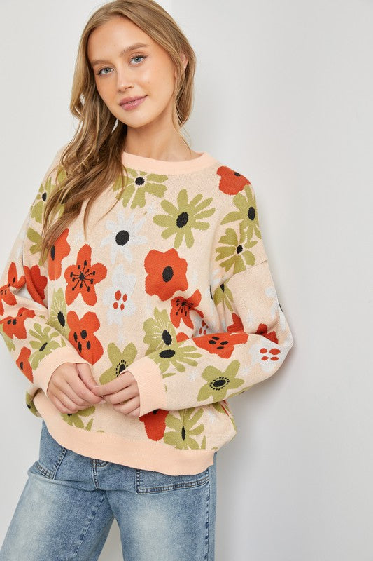 FLORAL LONG SLEEVE SWEATER TOP