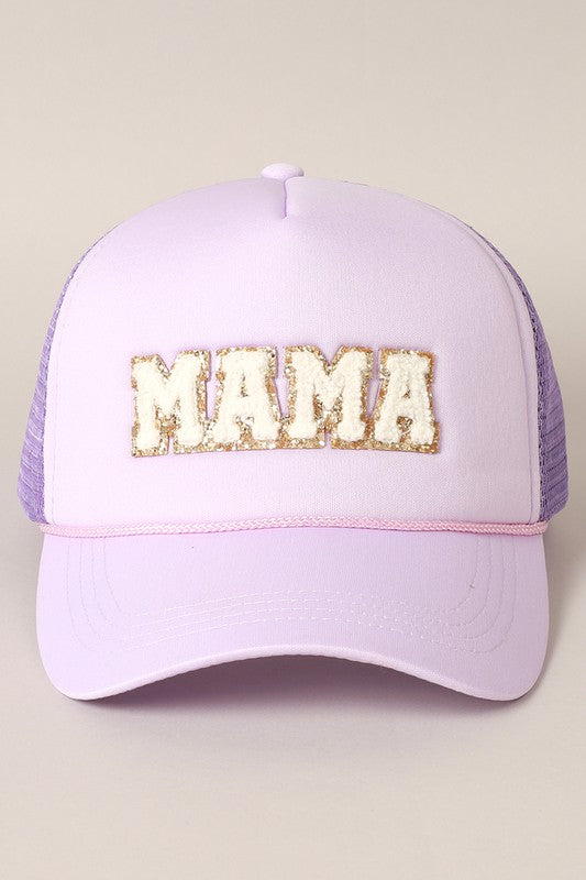 MAMA Chenille Glitter Patch Trucker Hat