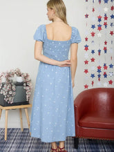 Load image into Gallery viewer, Plus Floral Embroidery Smocked Denim Mid
