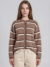 Load image into Gallery viewer, Heathered Stripe Button Down Knit Cardig
