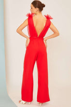 Load image into Gallery viewer, Ruffled Accents Shoulders Mesh Top Jumpsuit
