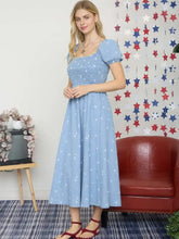 Load image into Gallery viewer, Plus Floral Embroidery Smocked Denim Mid
