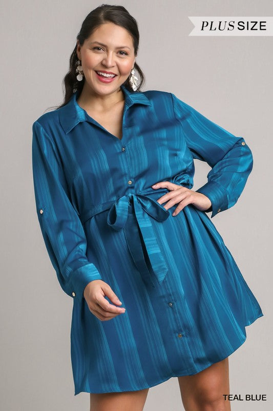 satin shirt dress plus size Maweii Plus Ruched Single Breasted Satin Shirt Dress
