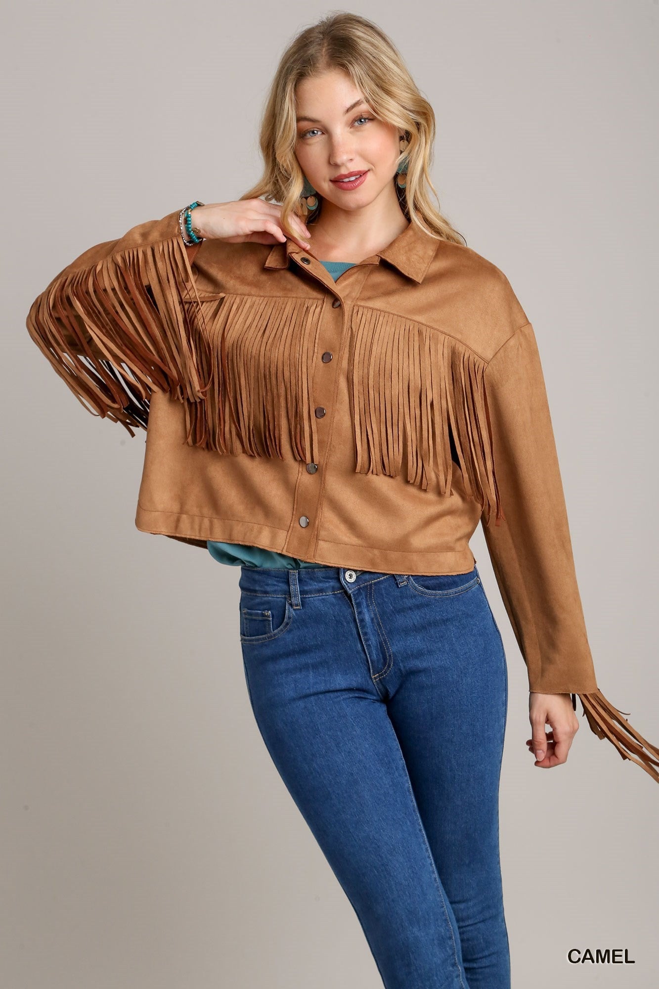 Suede Boxy Cut Jacket with Fringe