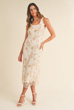 Load image into Gallery viewer, SEQUIN FLORAL BEADED SLEEVELESS MIDI DRESS
