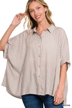 Load image into Gallery viewer, Rayon Striped Short Sleeve Button Up Shi
