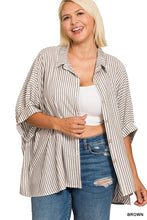 Load image into Gallery viewer, Plus Rayon Striped Short Sleeve Button U

