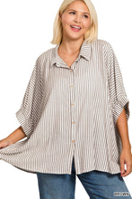 Load image into Gallery viewer, Plus Rayon Striped Short Sleeve Button U
