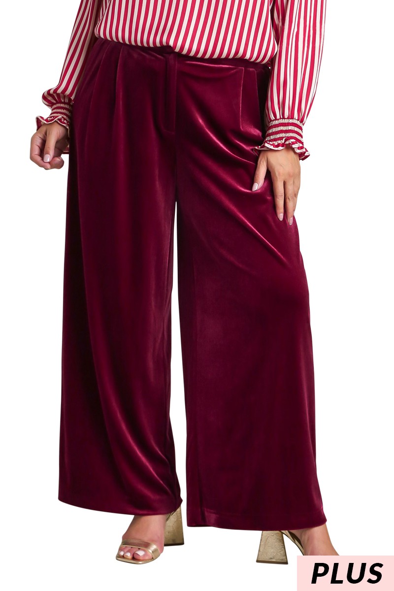 Velvet High Waisted Pleated Wide Leg Pan