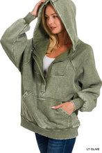Load image into Gallery viewer, ACID WASH OVERSIZED 1/4 ZIP KANGAROO HOO
