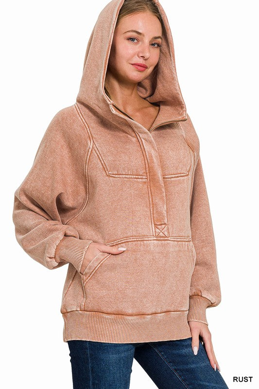 Acid Wash Fleece Oversized 1/4 Zip Kanga