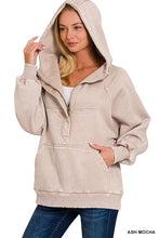 Load image into Gallery viewer, ACID WASH OVERSIZED 1/4 ZIP KANGAROO HOO
