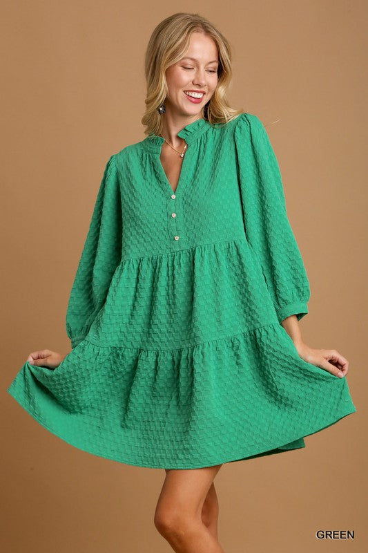 Texture Jacquard V-Notched Ruffle Trim T