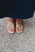 Load image into Gallery viewer, Patent Strappy Flat Sandals With Gold Ac
