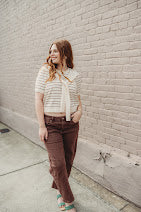 Load image into Gallery viewer, Striped short sleeve sweater attached la
