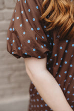 Load image into Gallery viewer, Polka dot short puff sleeve mini dress

