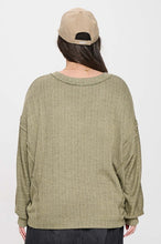 Load image into Gallery viewer, PLUS STRIPED DROP SHOULDER V NECK KNIT T
