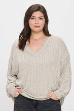 Load image into Gallery viewer, PLUS STRIPED DROP SHOULDER V NECK KNIT T
