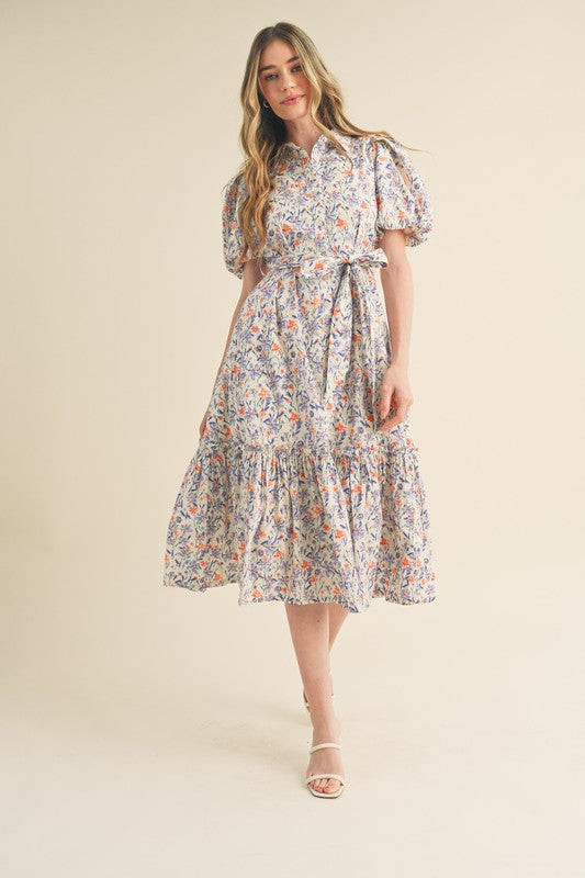 FLORAL PRINT BUTTON DOWN MIDI DRESS – Dreams Boutique, LLC