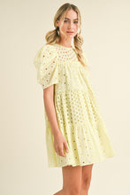 Load image into Gallery viewer, FLORAL EYELET PUFF SLEEVE MINI DRESS
