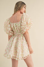 Load image into Gallery viewer, FLORAL BURNOUT BUBBLE SLEEVE FLARED MINI DRESS
