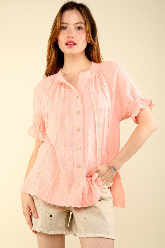 Puff Sleeve Cotton Gauze Shirts Blouse T