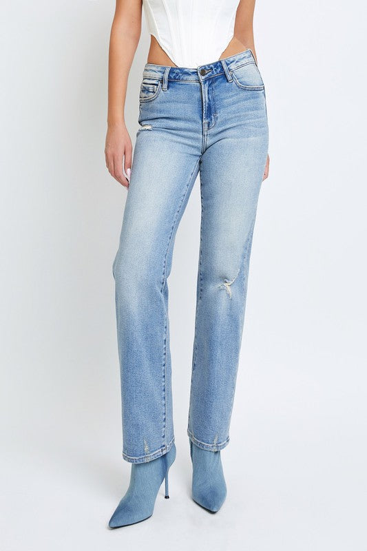 HIDDEN Tracey Mid Rise Wide Straight Jeans.