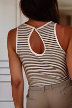 Load image into Gallery viewer, White Striped Print Ribbed Knit Sleeveless top
