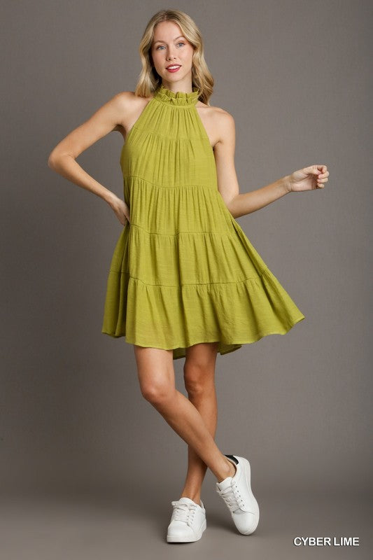 Halter Neck Tiered Dress w/ Back Tie