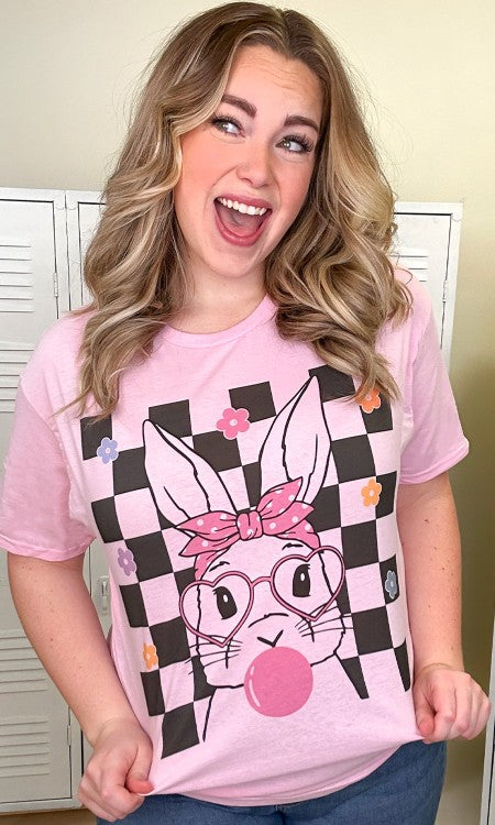 Checkerboard Bunny Adult Graphic T-Shirt