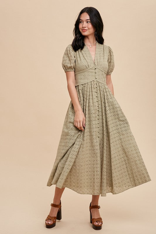 Cotton Eyelet Button Down Dress