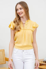Load image into Gallery viewer, Lace Trim Split Neck Ruffle Sleeve Blous
